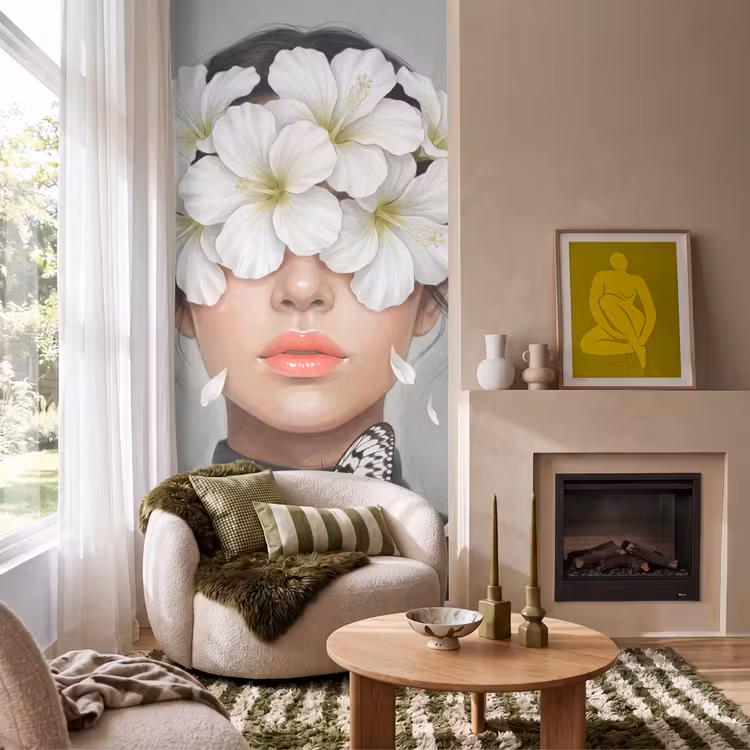 Lelies - Portret - Wit Behang Vlies klein -sfeer2