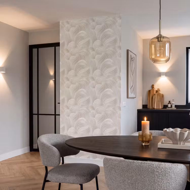 Lijnen - Waaier - Beige Behang Vlies klein 1076 -sfeer3