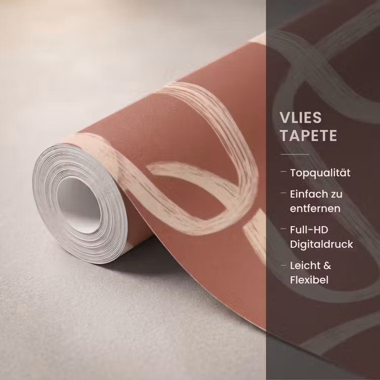Tapete - Linien – Abstrakt – Organisch – Terrakotta – Creme - Lijnen - Abstract - Organisch - Terracotta - Crème Behang Vlies klein 1076