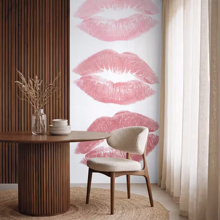 Lippen - Kusafdruk - Roze - Modern - Abstract Behang Vlies klein -sfeer1