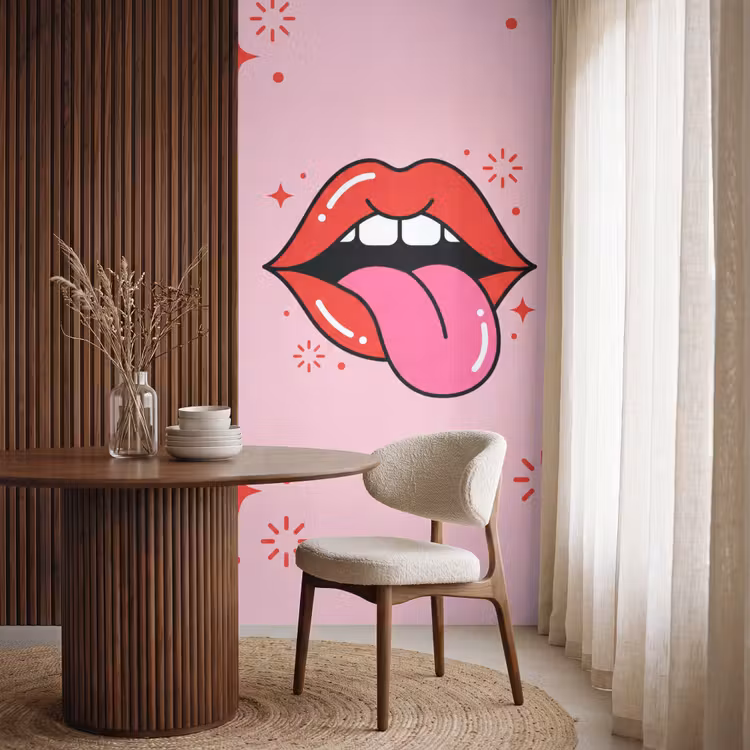 Lippen - Tong - Pop-art - Kleurrijk - Roze Behang Vlies klein -sfeer1