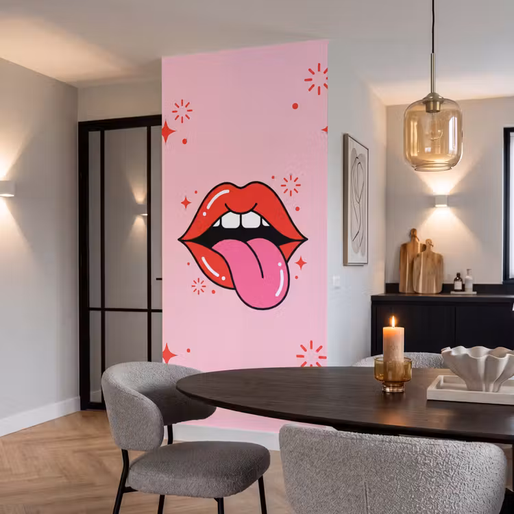 Lippen - Tong - Pop-art - Kleurrijk - Roze Behang Vlies klein -sfeer3
