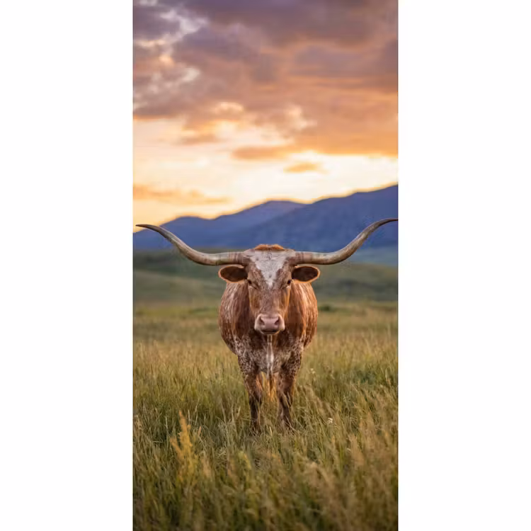 Longhorn - Landschap - Zonsondergang Behang Vlies klein -3d_website