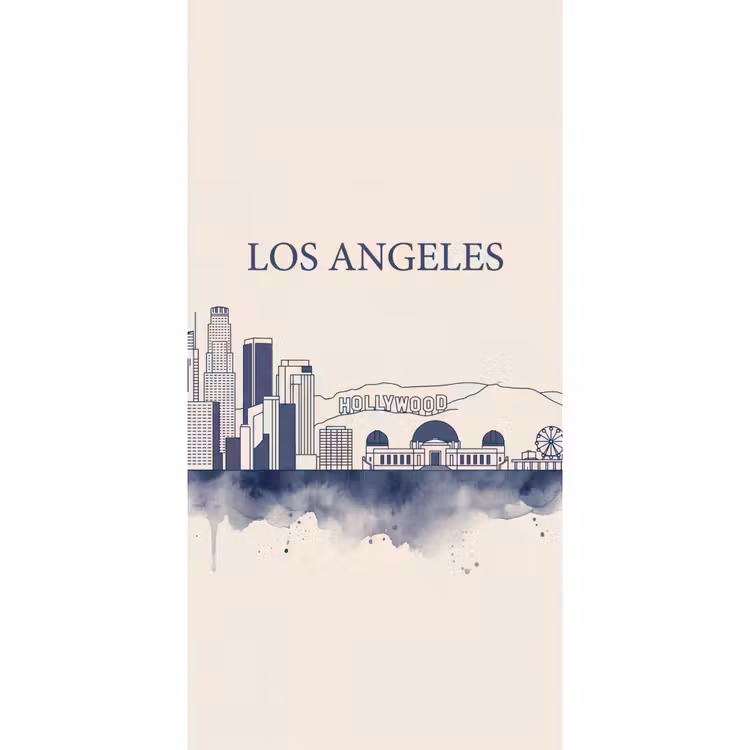Los Angeles - Skyline - Architectuur - Aquarel - Blauw Behang Vlies klein -3d_website
