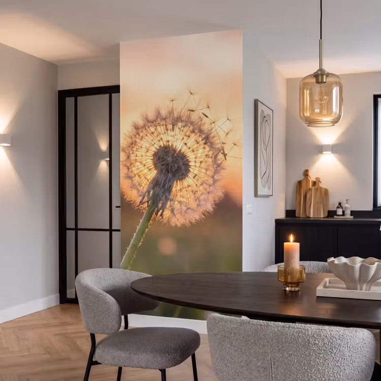 Paardenbloem - Zonsondergang - Veld Behang Vlies klein -sfeer3