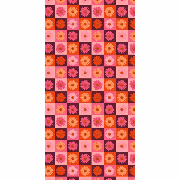 Madeliefjes - Dambord - Retro - Roze - Oranje Behang Vlies klein 1076 -3d_website