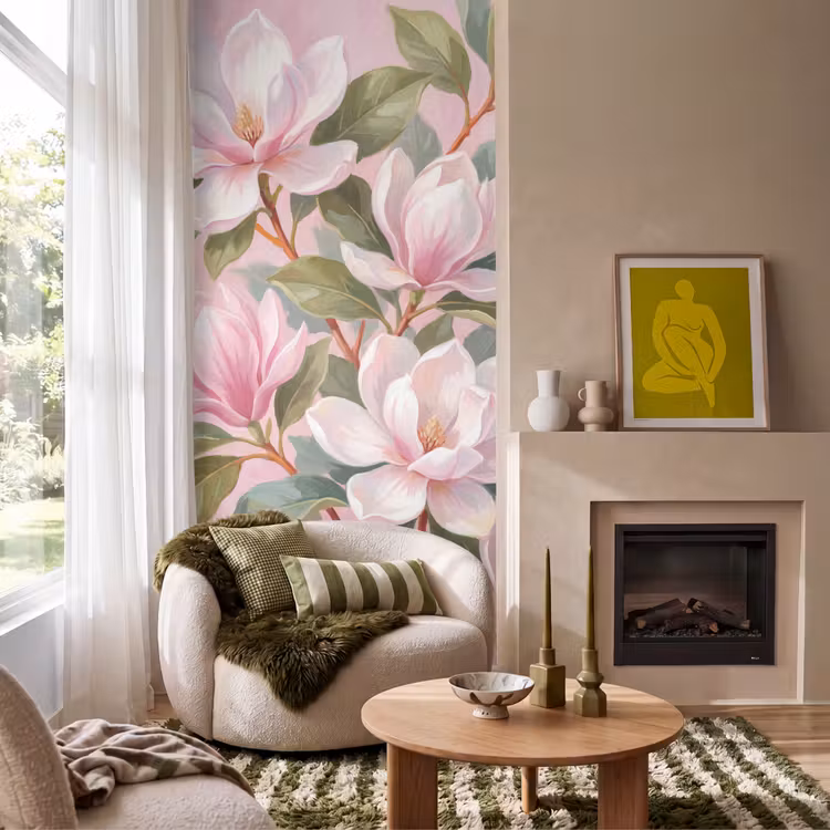 Magnolia's - Patroon - Roze Behang Vlies klein -sfeer2