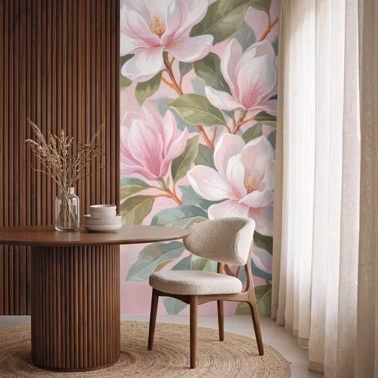 Magnolia's - Patroon - Roze Behang Vlies klein -sfeer1