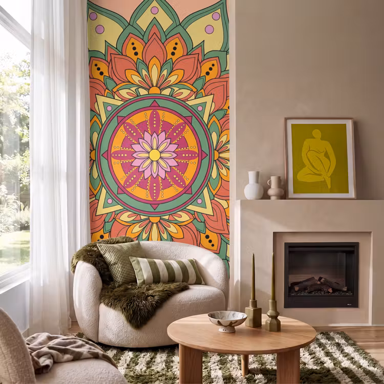 Mandala - Bloemen - Abstract - Kleurrijk Behang Vlies klein -sfeer2