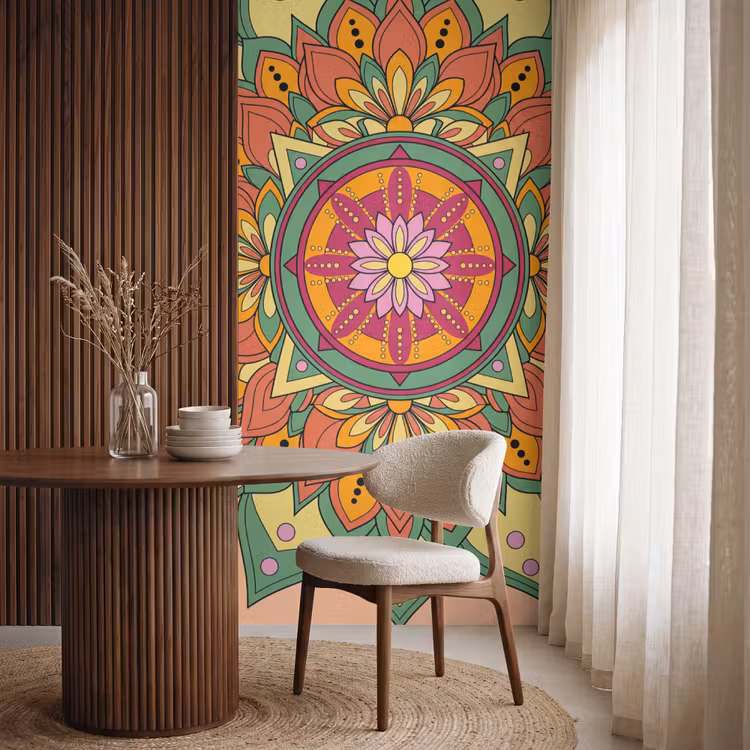 Mandala - Bloemen - Abstract - Kleurrijk Behang Vlies klein -sfeer1
