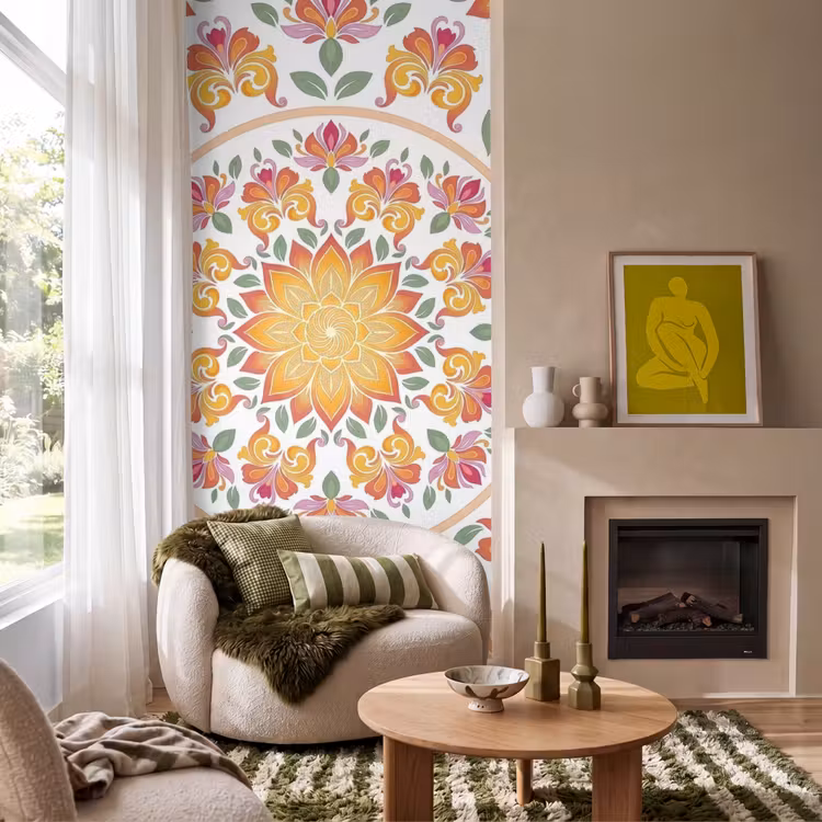 Mandala - Bloemen - Decoratie - Kleurrijk - Abstract Behang Vlies klein -sfeer2