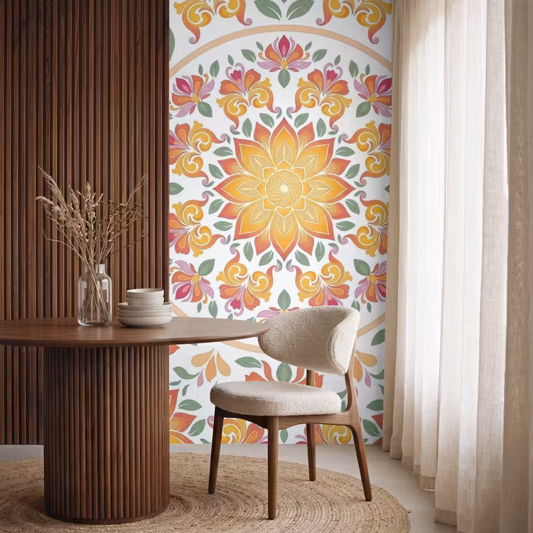 Mandala - Bloemen - Decoratie - Kleurrijk - Abstract Behang Vlies klein -sfeer1