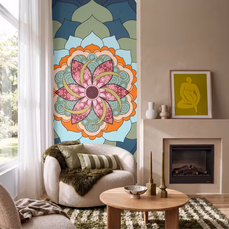 Mandala - Geometrisch - Kunst - Decoratief - Kleurrijk Behang Vlies klein -sfeer2
