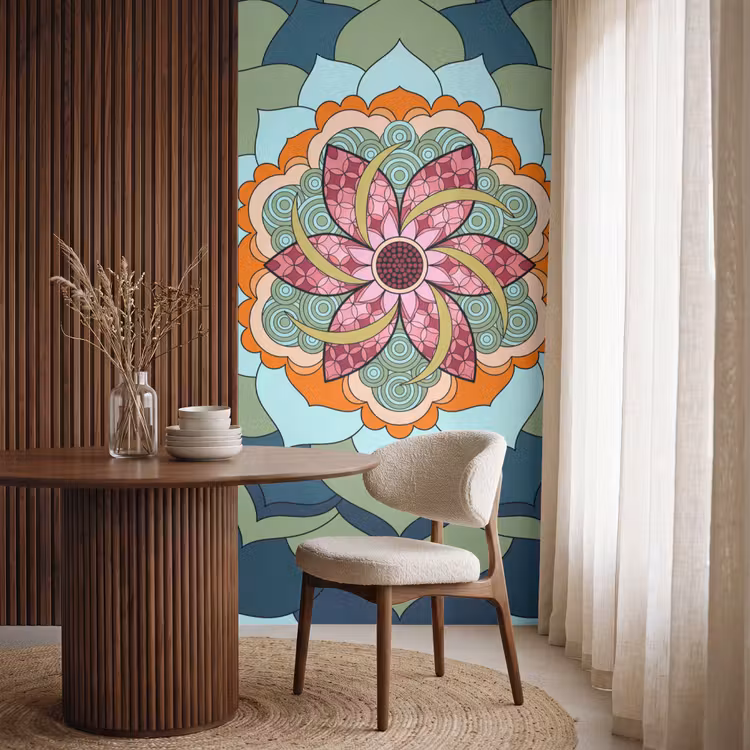 Mandala - Geometrisch - Kunst - Decoratief - Kleurrijk Behang Vlies klein -sfeer1
