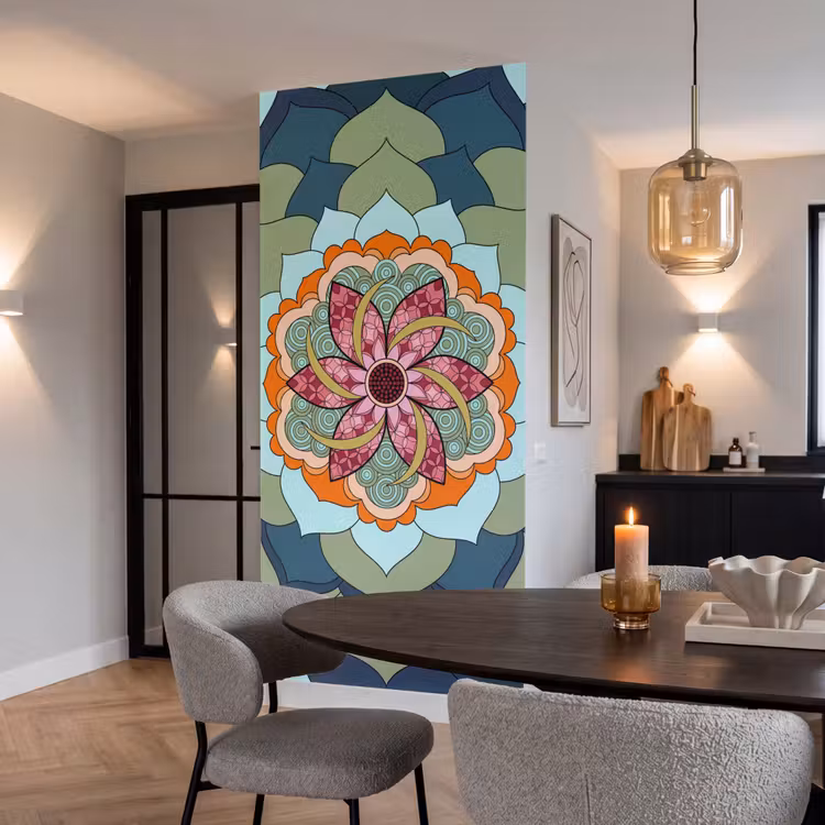 Mandala - Geometrisch - Kunst - Decoratief - Kleurrijk Behang Vlies klein -sfeer3