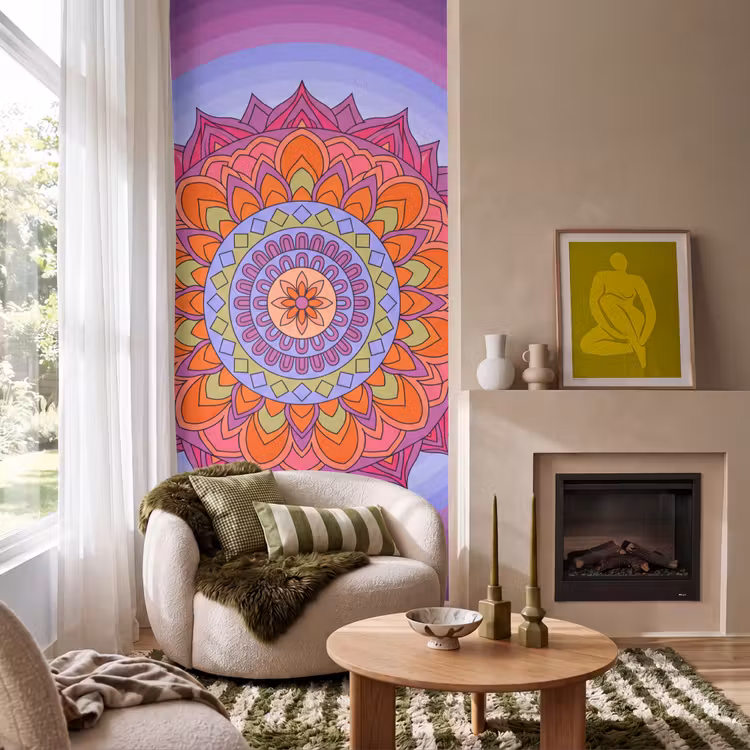 Mandala - Cirkel - Abstract - Kleurrijk - Patroon Behang Vlies klein -sfeer2