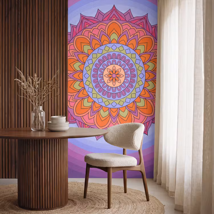 Mandala - Cirkel - Abstract - Kleurrijk - Patroon Behang Vlies klein -sfeer1