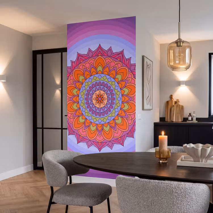 Mandala - Cirkel - Abstract - Kleurrijk - Patroon Behang Vlies klein -sfeer3