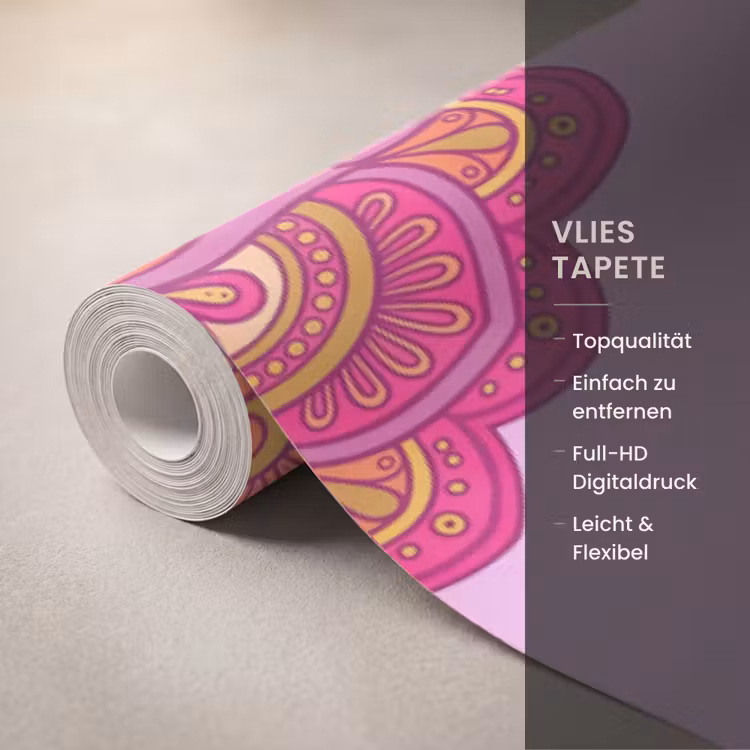 Mandala - Cirkel - Spiritueel - Oosters - Roze Behang Vlies klein -USP_closeupDE