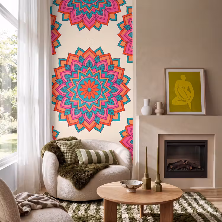 Mandala - Patroon - Abstract - Kleurrijk - Modern Behang Vlies klein -sfeer2