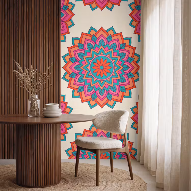 Mandala - Patroon - Abstract - Kleurrijk - Modern Behang Vlies klein -sfeer1