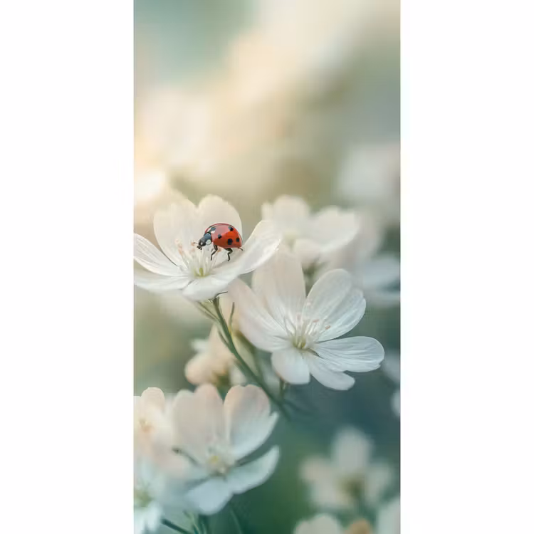 Lieveheersbeestje - Bloemen - Wit Behang Vlies klein -3d_website