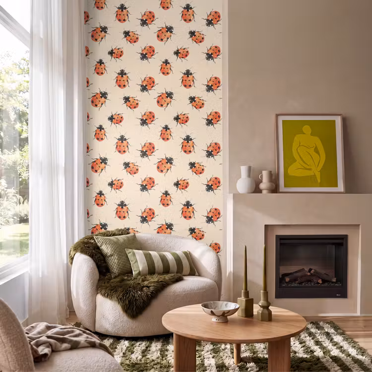 Lieveheersbeestjes - Patroon - Rood Behang Vlies klein 1076 -sfeer2