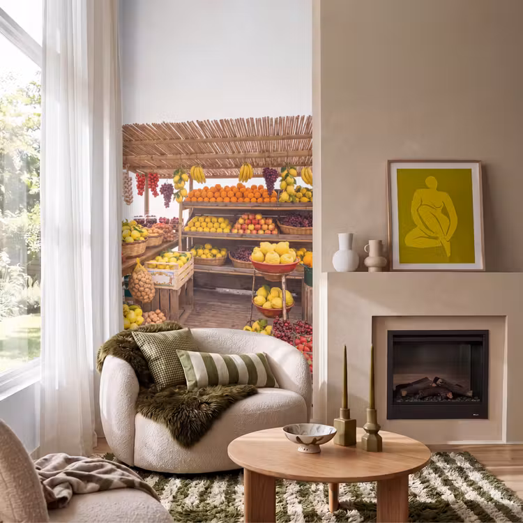 Tapete - Marktstand – Obst – Frisch - Marktkraam - Fruit - Vers Behang Vlies klein