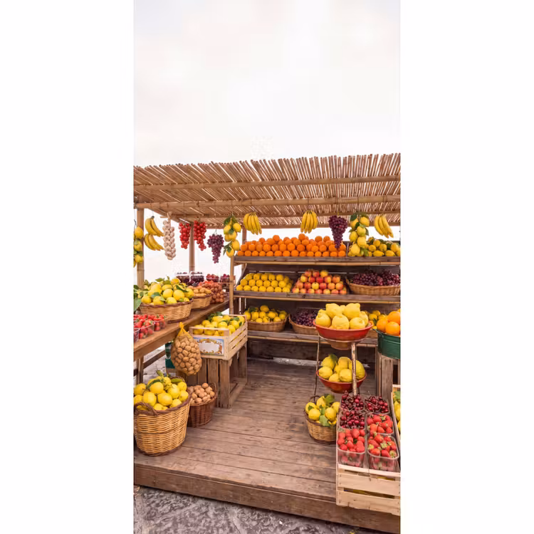 Tapete - Marktstand – Obst – Frisch - Marktkraam - Fruit - Vers Behang Vlies klein