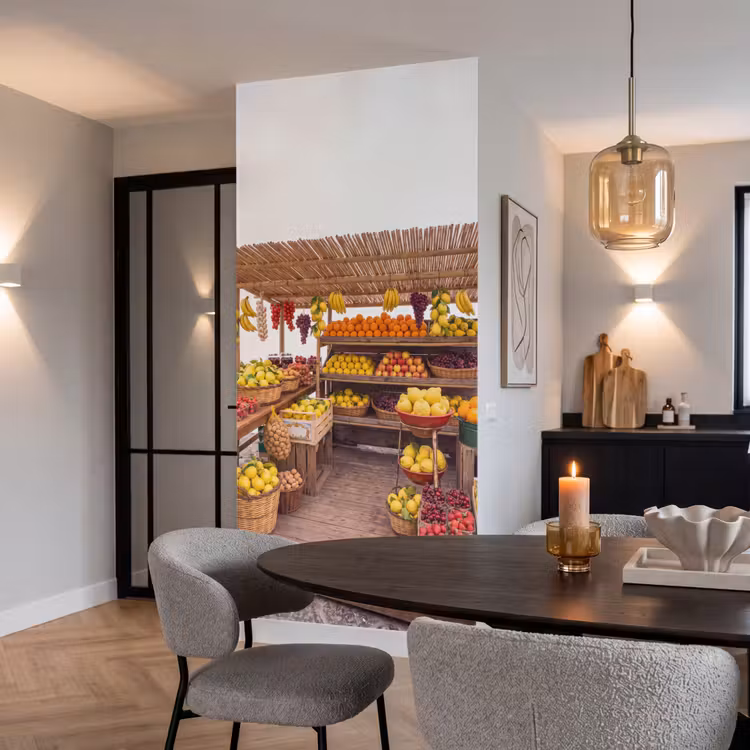 Tapete - Marktstand – Obst – Frisch - Marktkraam - Fruit - Vers Behang Vlies klein