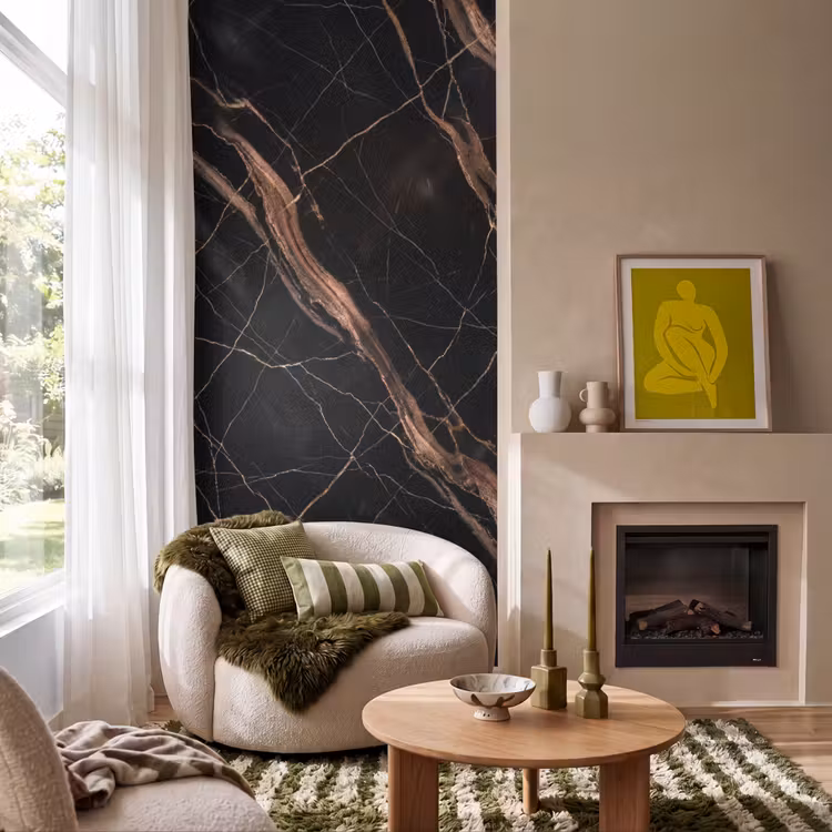 Marmer - Goud - Patroon - Luxe - Zwart Behang Vlies klein -sfeer2