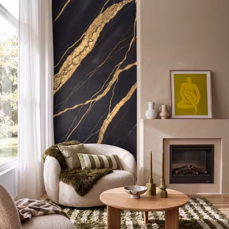 Marmer - Goud - Textuur - Abstract - Zwart Behang Vlies klein -sfeer2