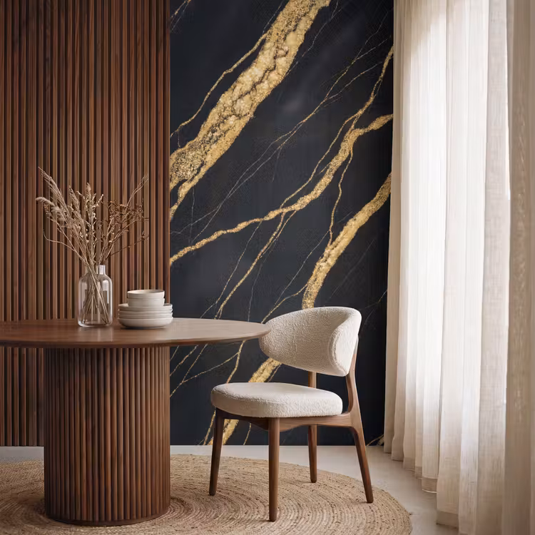 Marmer - Goud - Textuur - Abstract - Zwart Behang Vlies klein -sfeer1