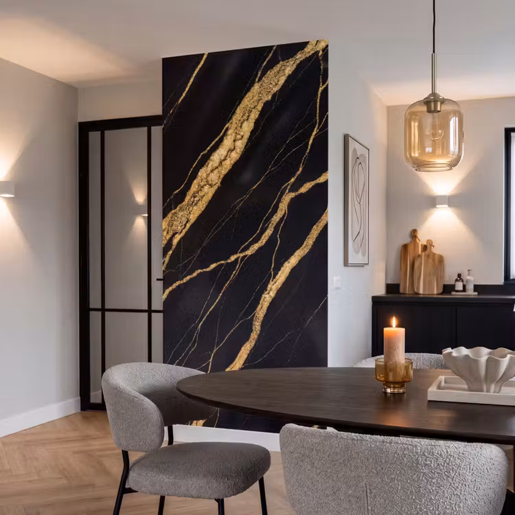 Marmer - Goud - Textuur - Abstract - Zwart Behang Vlies klein -sfeer3