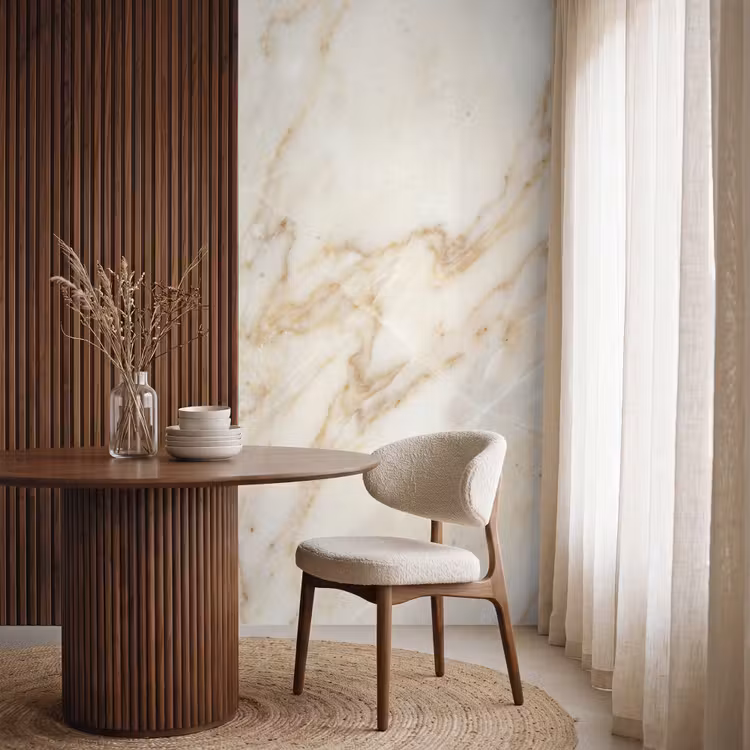 Marmer - Ader - Abstract - Wit - Goud Behang Vlies klein -sfeer1