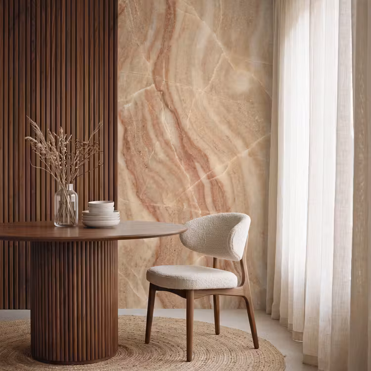 Marmer - Ader - Natuur - Abstract - Beige Behang Vlies klein -sfeer1