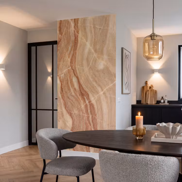 Marmer - Ader - Natuur - Abstract - Beige Behang Vlies klein -sfeer3