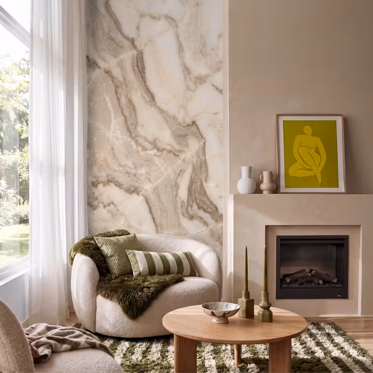 Marmer - Aderen - Textuur - Beige - Modern Behang Vlies klein -sfeer2