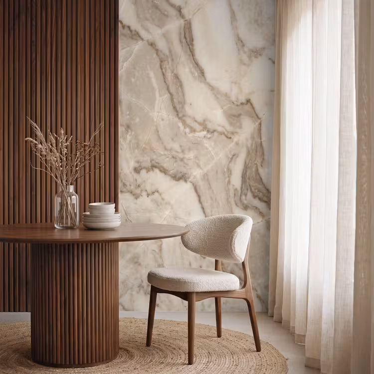 Marmer - Aderen - Textuur - Beige - Modern Behang Vlies klein -sfeer1