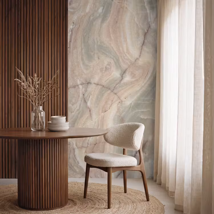 Marmer - Patroon - Abstract - Beige - Groen Behang Vlies klein -sfeer1