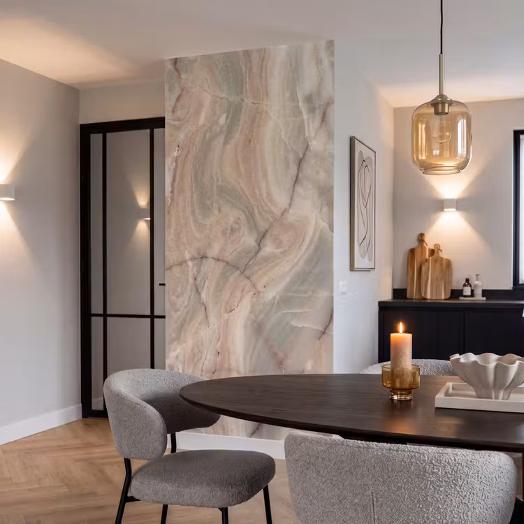 Marmer - Patroon - Abstract - Beige - Groen Behang Vlies klein -sfeer3