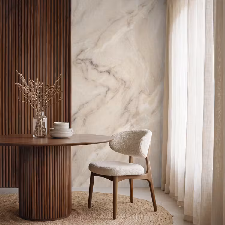 Marmer - Patroon - Abstract - Modern - Beige Behang Vlies klein -sfeer1