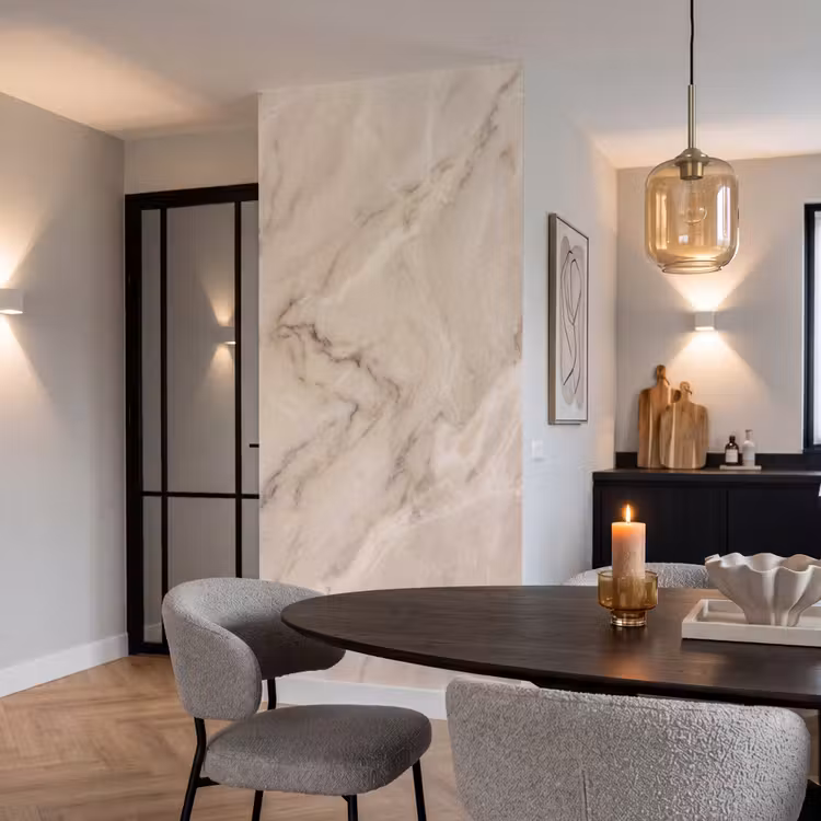 Marmer - Patroon - Abstract - Modern - Beige Behang Vlies klein -sfeer3