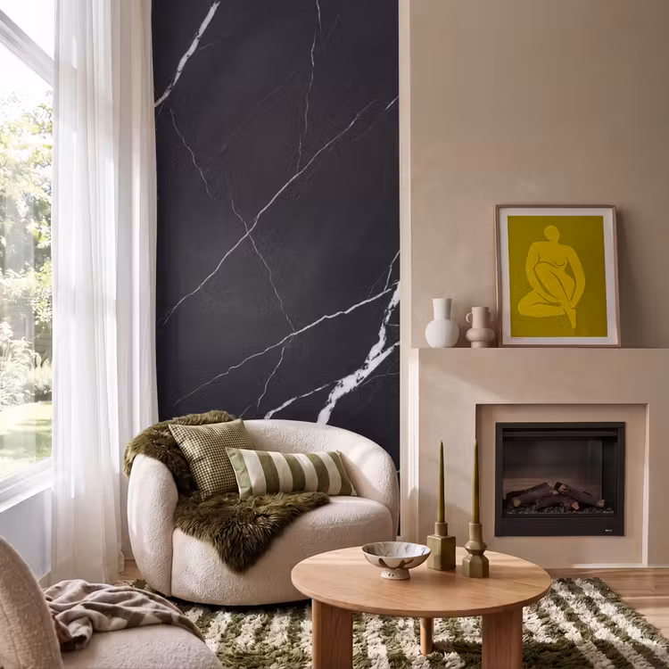 Marmer - Patroon - Abstract - Modern - Zwart Behang Vlies klein -sfeer2