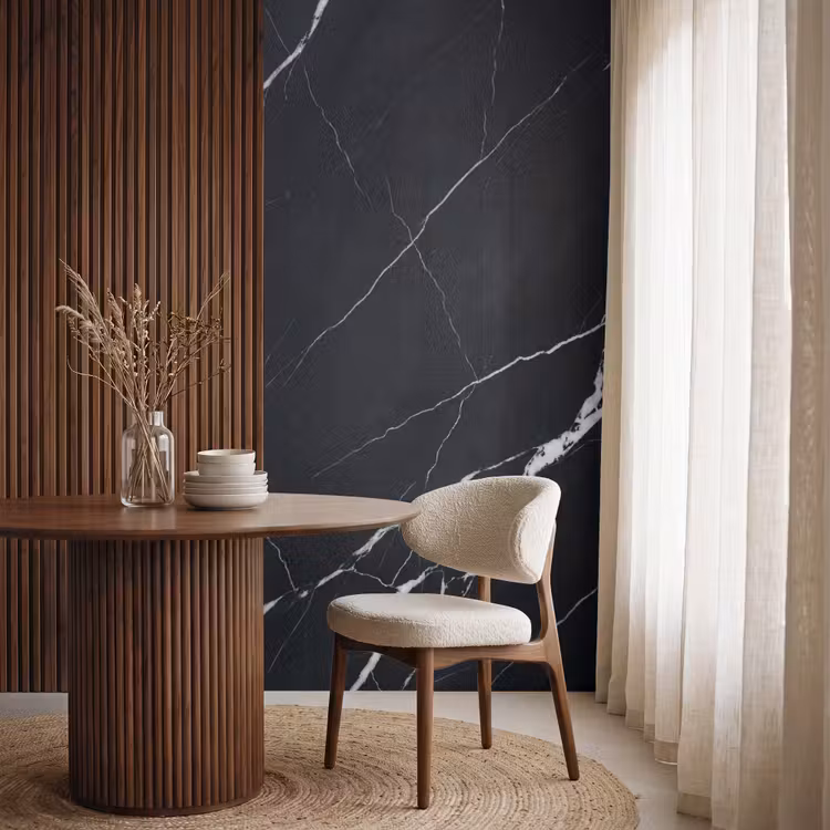Marmer - Patroon - Abstract - Modern - Zwart Behang Vlies klein -sfeer1