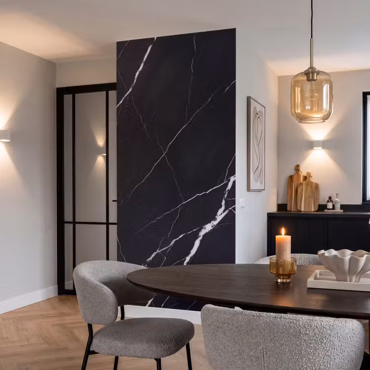 Marmer - Patroon - Abstract - Modern - Zwart Behang Vlies klein -sfeer3