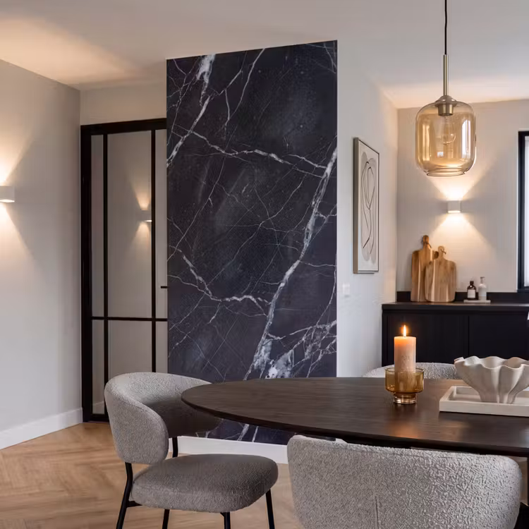 Marmer - Patroon - Modern - Zwart - Wit Behang Vlies klein -sfeer3