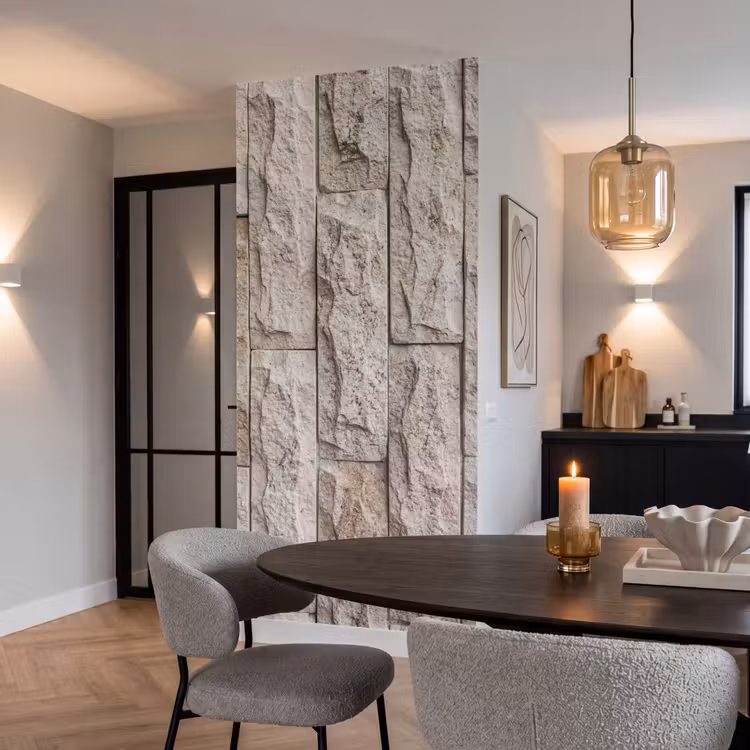 Muur - Steen - Ruw - Beige - Textuur Behang Vlies klein -sfeer3