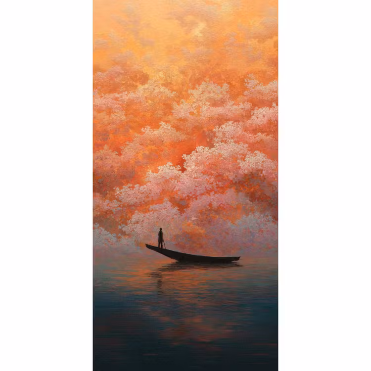 Zee - Boot - Wolken - Oranje Behang Vlies klein -3d_website