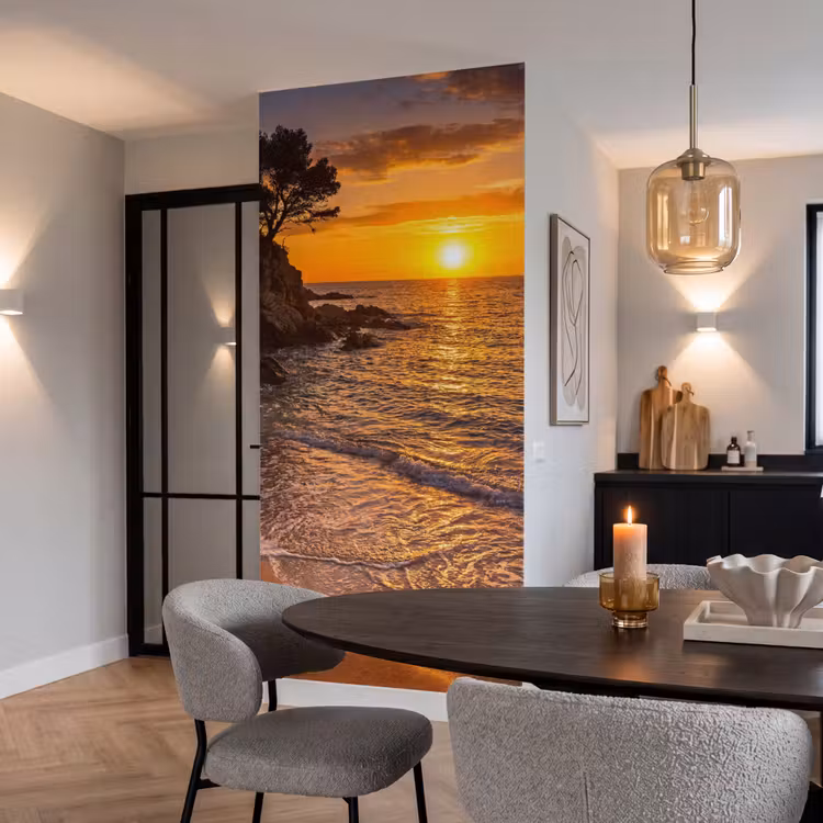 Zee - Kust - Zonsondergang - Natuur - Oranje Behang Vlies klein -sfeer3